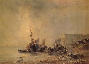 Richard Parkes Bonington Boats on the Shore of Normandy oil